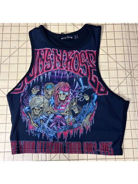 Pretty Little Thing Tops - Pretty Little Thing Womens Guns N Roses Save Your Illusion Tour Tank Top Black S